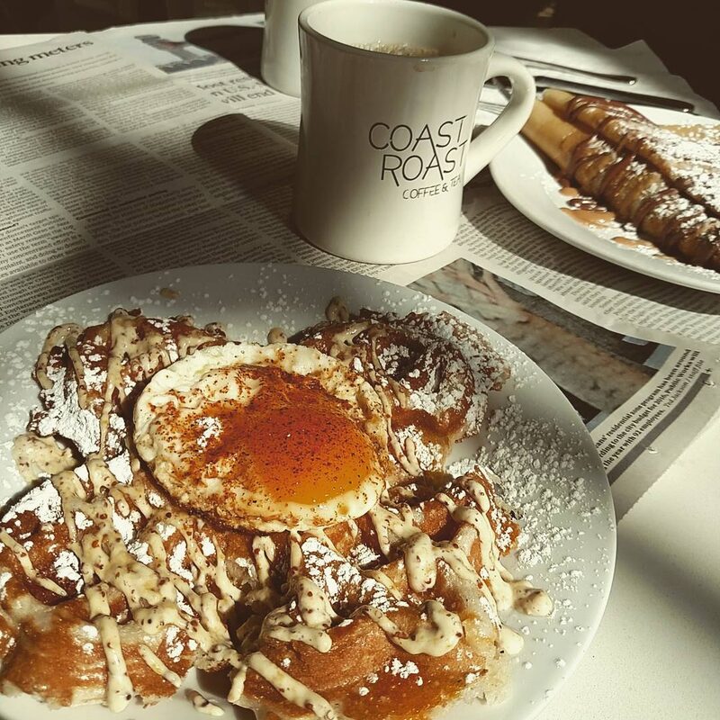 Coast Roast coffee mug and morning scene