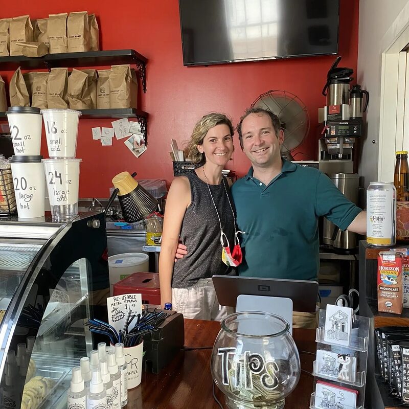 Kevin and Ashley Pedeaux behind the counter