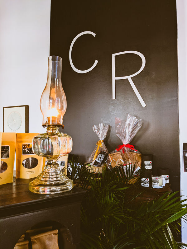 Products displayed on mantel