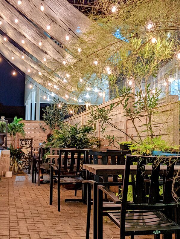 Courtyard patio at night